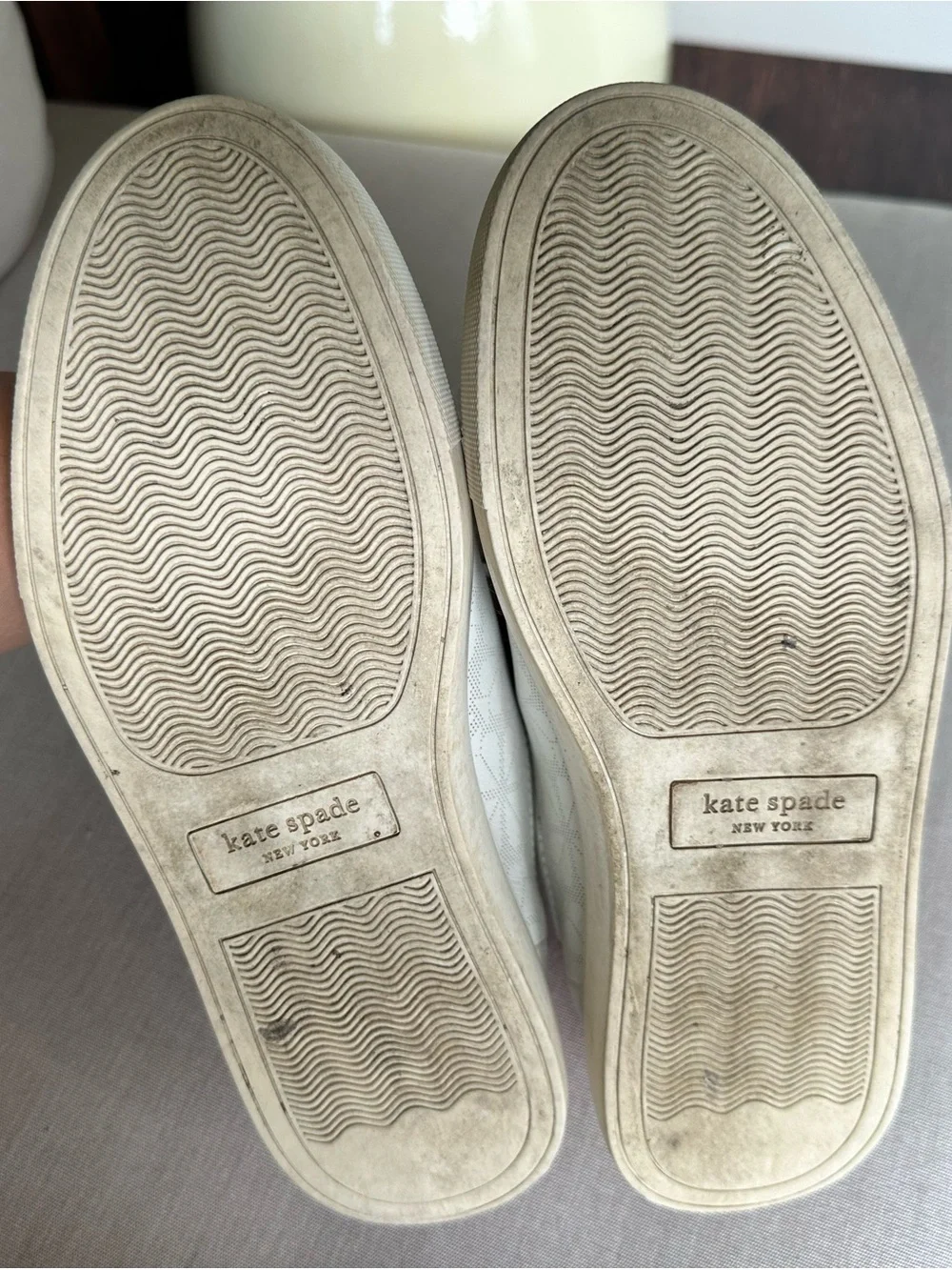 Kate spade Women's White Leather Sneakers with Pink Heel Accent